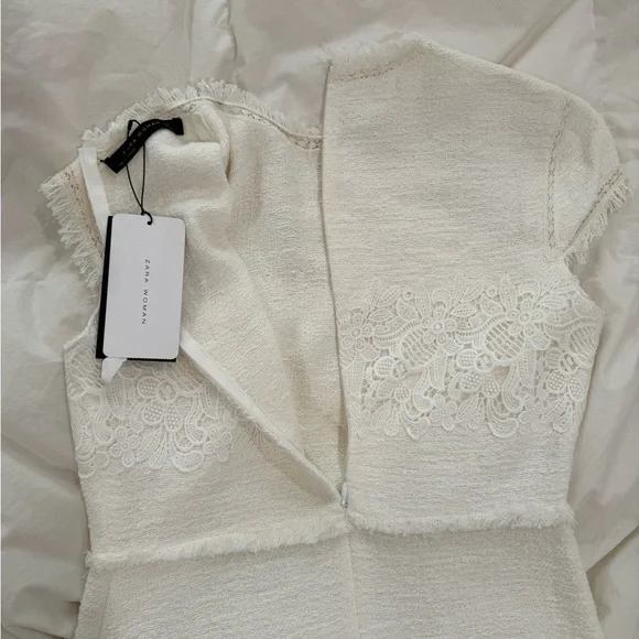 ZARA NWT White embroidered tweed mini dress | Size M - Picture 9 of 12
